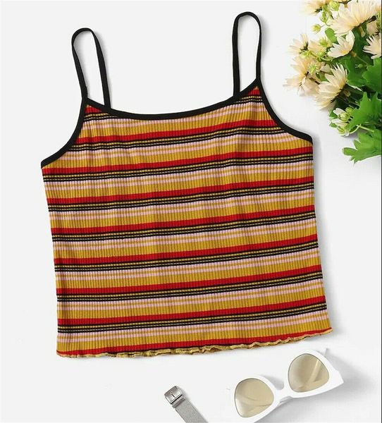 

street wear stripes camisole short womens fashion slim camis tank sleeveless summer short strip cami vest, White