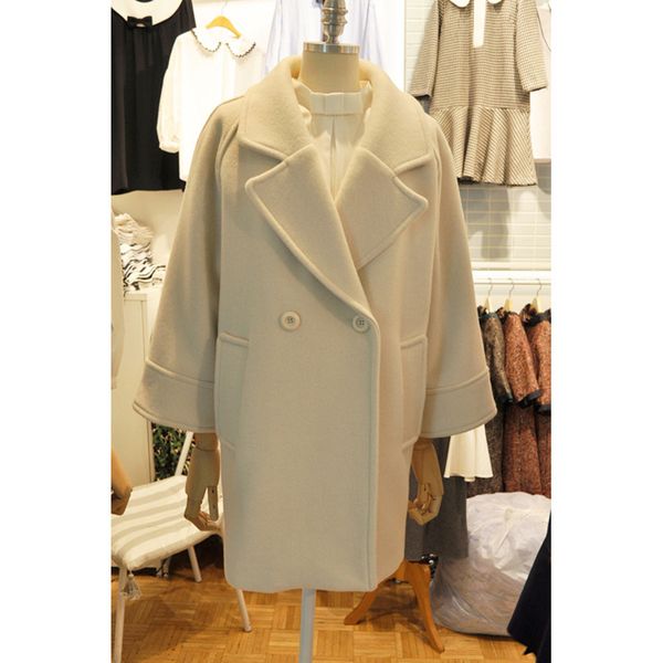 

office lady slim long wool coat single breasted wool blend coat and jacket turn-down collar women coats autumn winter, Black