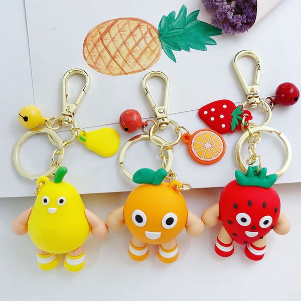 

creative cute fashion cartoon fruit family figurine key couple student bag hanging ornament lovers key buckle, Silver
