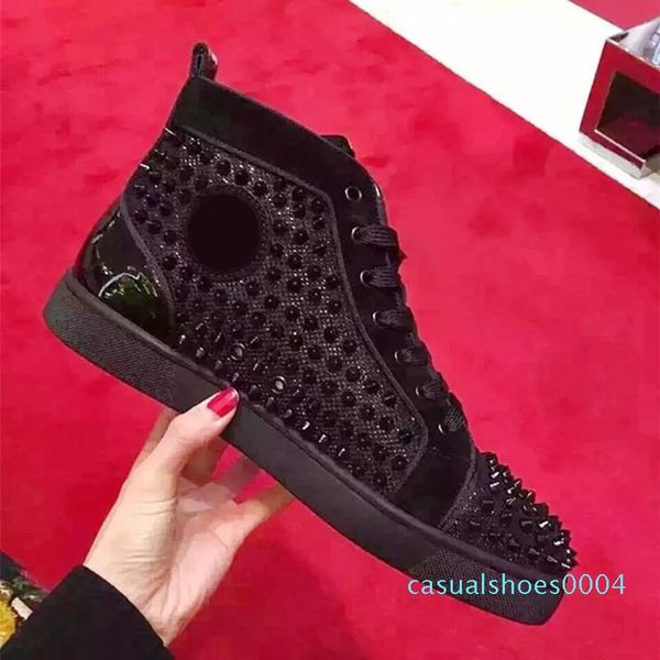 

designer shoes high-spikes sneakers red bottom genuine leather sneakers fashion luxury men trainers casual shoe ac04, Black