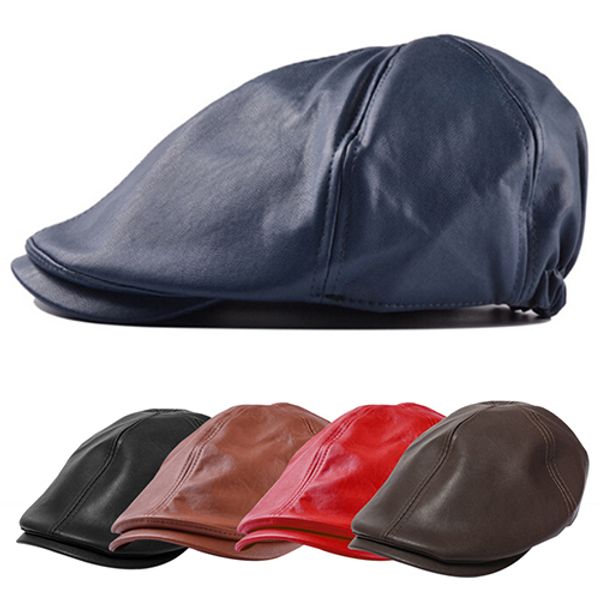 

2020 new new men's women's faux leather peaked cap newsboy bonnet beret cabbie gatsby flat hat 15 smt, Blue;gray