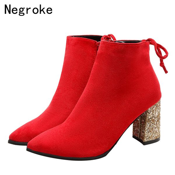 

new ankle boots women platform high heels women's boots autumn winter shoes thick heel short boot ladies drop shipping, Black