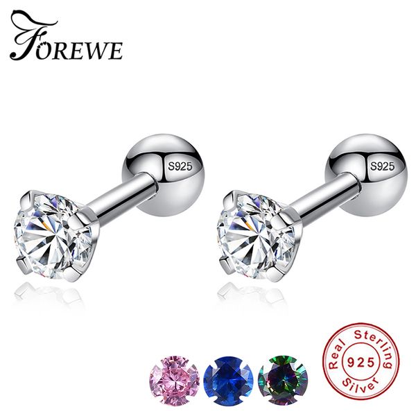 

authentic 925 sterling silver stud earrings small round crystal cz earrings for women girls wedding engagement fashion jewelry, Golden