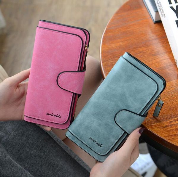 

factory wholesale women handbag new matte multifunctional wallet simple joker leather women long wallet folding multi card leather wallet, Red;black