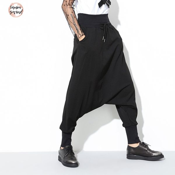 

spring new pants fashion ra224 solid drawstring pockets causal loose big size women high waist harem black, Black;white