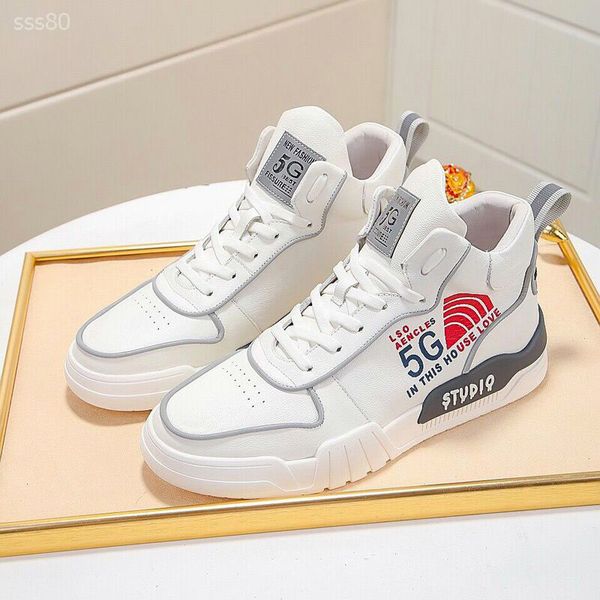 

luxury leather men's sneakers winter 2020 new high-sneakers british wind handsome wild sports casual white shoes men's tide shoes, Black