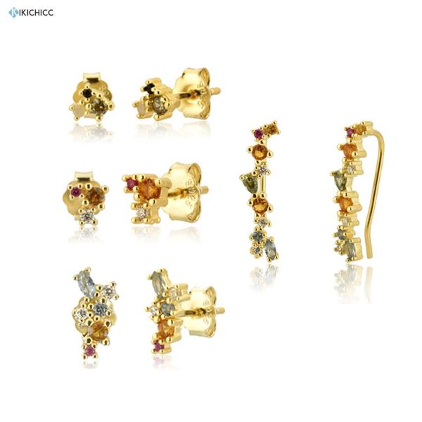 

kikichicc 925 sterling silver white cz zircon stud earring climber thread ear pink women european jewelry for wedding, Golden;silver