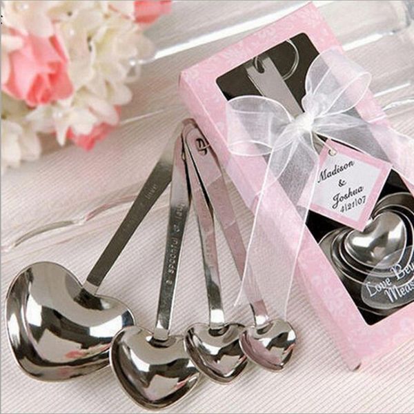 

stainless steel heart-shaped sugar clip measuring spoons with gift box love heart tea infuser egg beater wedding party favors1