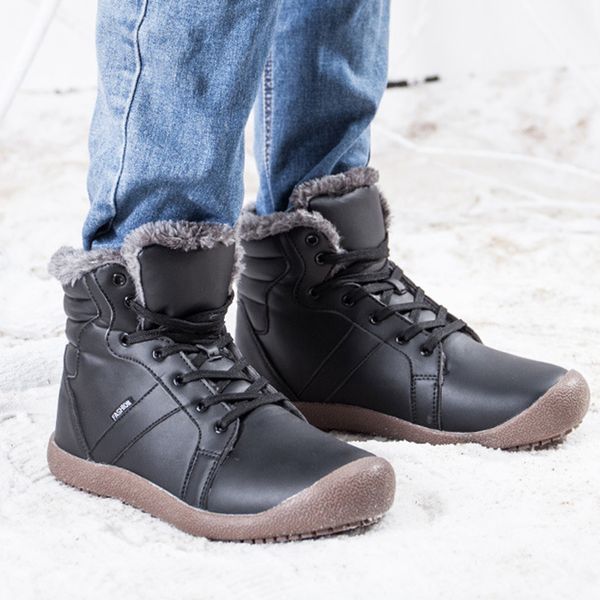 

brand classic men winter snow boots super warm fur male ankle boots waterproof non-slip hiking shoes male autumn basic shoe, Black