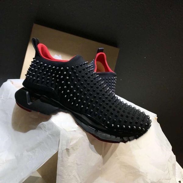 

2019 последние нижние кроссовки носок донна плоские туфли с шипами Krystal красные под