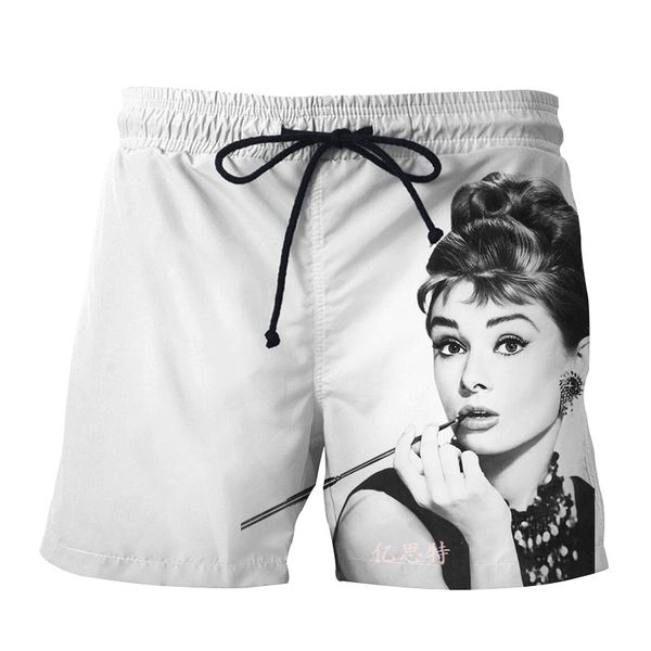 

audrey hepburn black and white 3d digital printed shorts, White;black