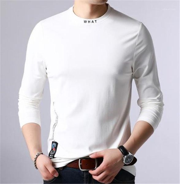 

letter print crew neck males casual tshirts solid color mens tshirts long sleeve solid color mens, White;black