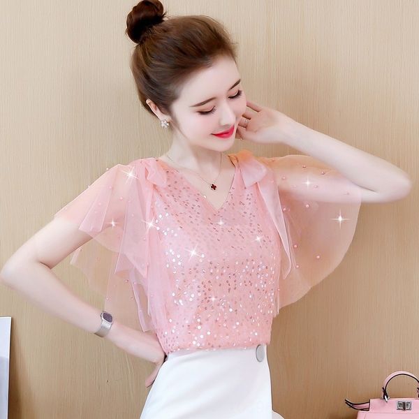 

this season 2020 summer dress is very fairy t- dress short-sleeved t-shirt western style ladies shirt mesh lace snow, White