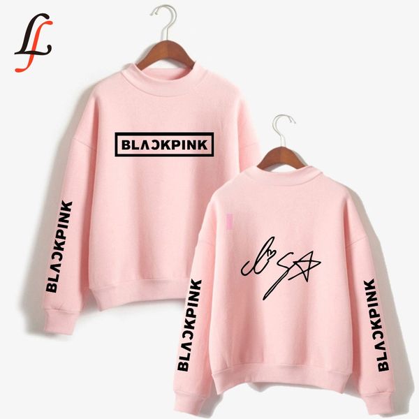 

blackpink harajuku turtleneck hoodies sweatshirts kpop women oversize outwear hip-hop bangtan boys clothes 2019 new arrival, Black