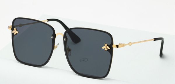 

2020 new fashion lady oversize rimless square bee sunglasses women men small bee glasses gradient sun glasses female uv400, White;black