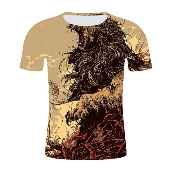 

2019 летняя мужская европейская и американская мода уличный стиль дизайн 3d животный принт футболка с короткими рукавами повседневная мужска, White;black