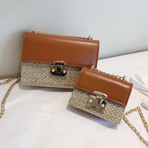

fashion women small square straw lock chain shoulder bags 2019 luxury female patchwork crossbody messenger bag phone pouch purse