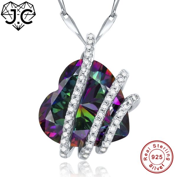 

j.c for lovers solid 925 sterling silver pendant excellent heart shaped necklace rainbow & sky blue white z fine jewelry