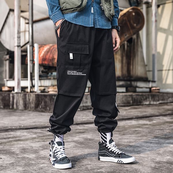 

men streetwear carog pants 2020 summer joggers pants men black hip hop harem korean style trousers polyester