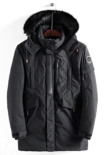 

winter new men's medium and long cotton clothes men's hats thicker wind-proof cotton-padded jacket men's youth warm cotton ja, Black