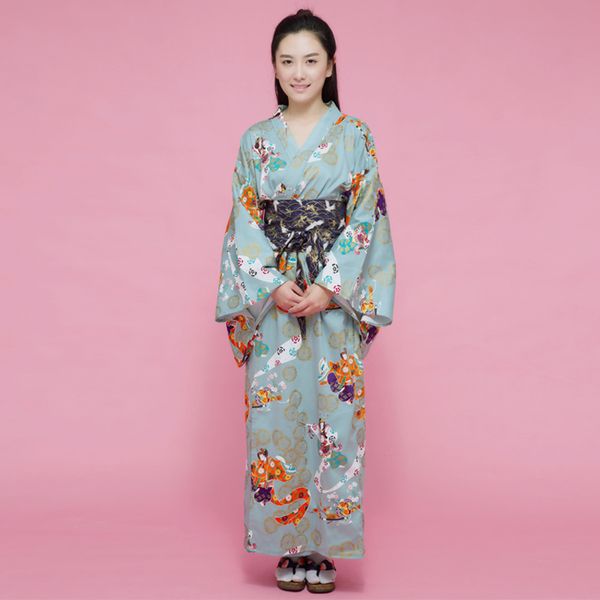 

japanese style kimono yukata with obi women japanese kimono traditional female dressing gown cosplay ladies yukata costume, Red