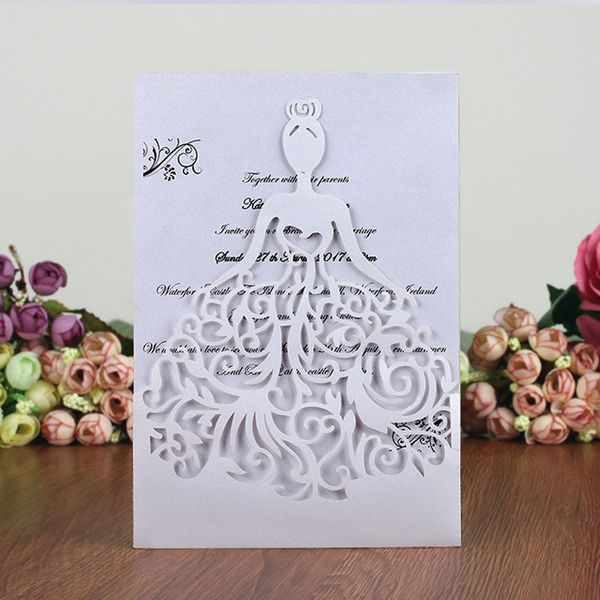 

25pc/set wedding invitation card set pearl paper laser cut hollow floral pattern