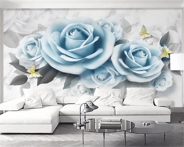 Großhandel 3D Wallpaper Moderne einfache frische Blumen Stereo Rose 3D TV Sofa Hintergrund Wand dekorative schöne Tapete