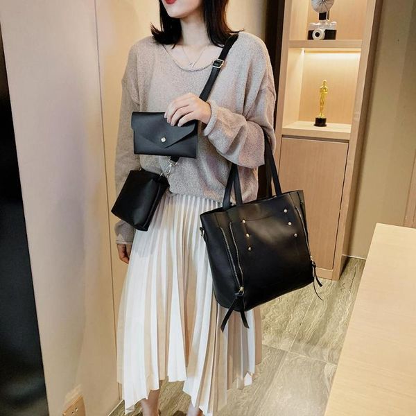 

3pcs/set fashion handbag solid color pu leather women crossbody clutch bag tote brand designer women bags ladies for shopping