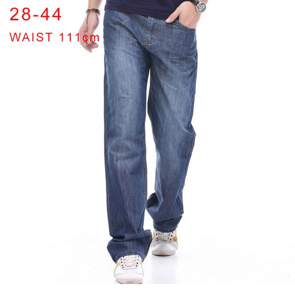 

plus size 44 men's straight baggy jeans hip hop streetwear loose skateboard jean blue casual cotton denim pants for male