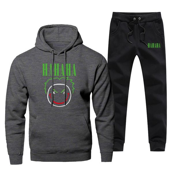 

joker funny black men's sets casaul fashion hahaha complete man tracksuit dark night hipster sportsman wear winter streetwear, Gray