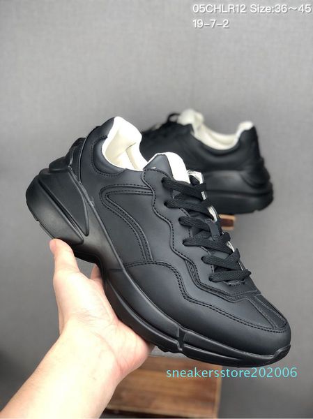 

2019 rhyton leather sneaker mens designer shoes with strawberry wave mouth tiger print luxury vintage trainer women designer s06, Black