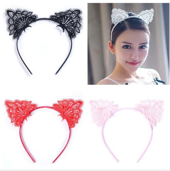 

black lace hollow headband cat ears headband cat girl headdress, Silver