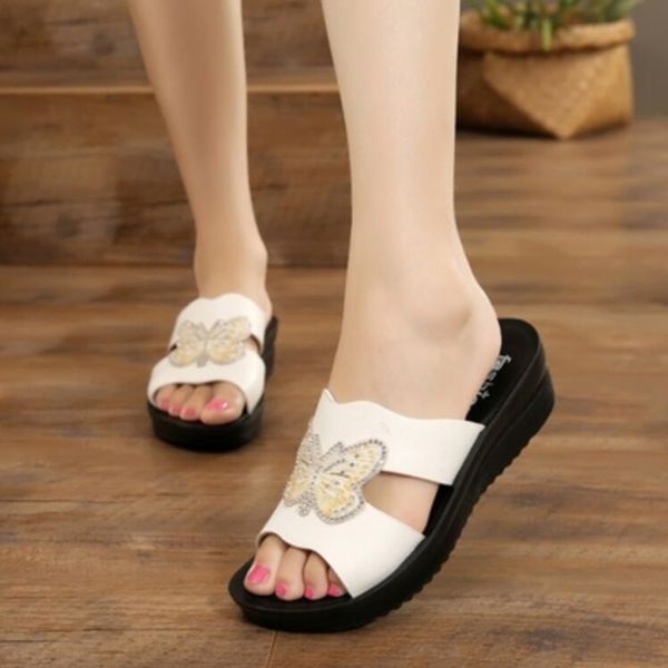 

new classic women slippers buckle real leather slides shoes woman solid thick sole heels beach sandals women outside flip flops, Black