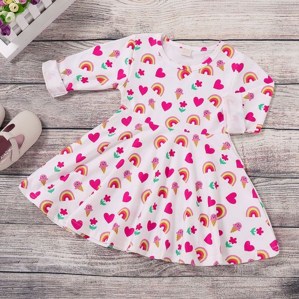 

autumn baby girls cute printed dress cghildren long sleeve heart pattern dress for toddler kids, Red;yellow