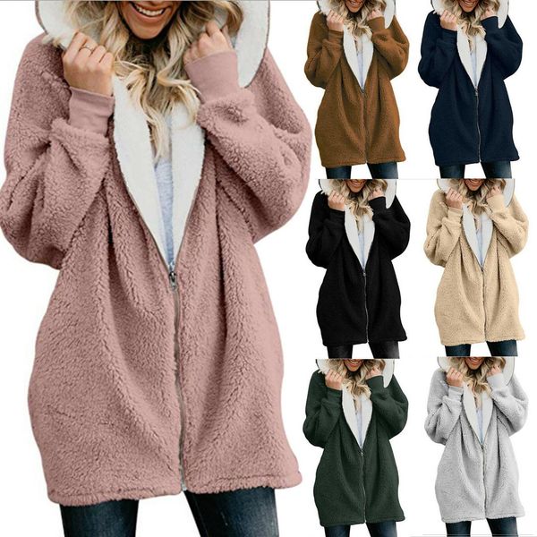 

women teddy bear winter warm fluffy coat hooded jacket parka cardigans, Black;brown
