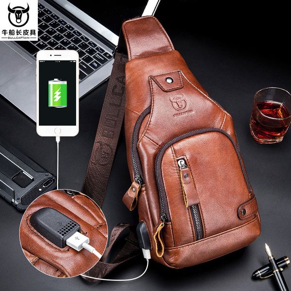 

2020 new men's chest bag leather men's chest soft leather wallet trend outdoor leisure large capacity messenger bag