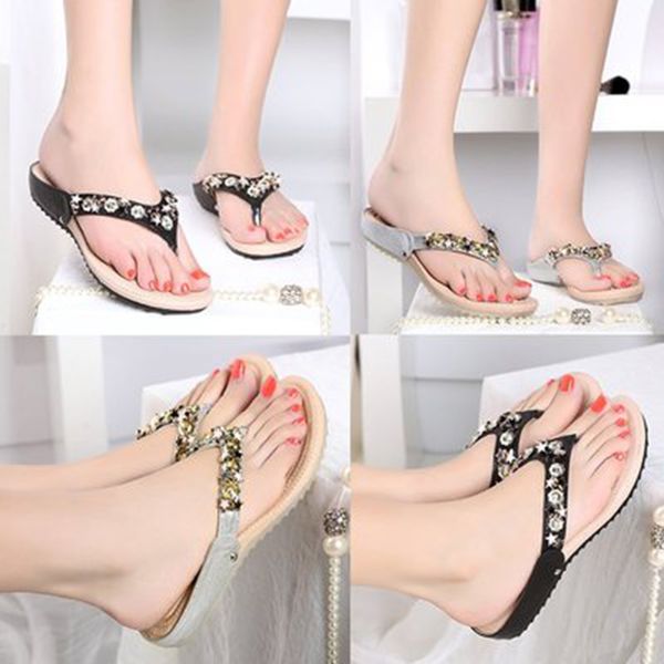

new women's sandals slippers flat bottom non-slip korean fashion crystal outdoor leisure beach sandals female summer 2019, Black