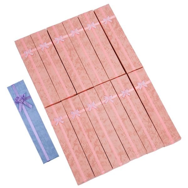 

24 pcs long luxury card gift boxes watch display box for pendant, 12 pcs pink & 12 purple