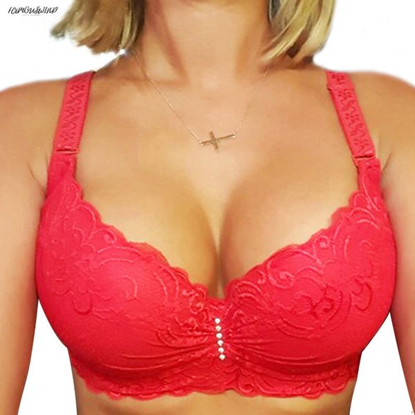 

plus new size bra ultrathin lace bralette for underwire racerback push up cotton brassiere woman c d e cup bras underwear 105e, Red;black