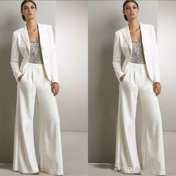 

2018 new modern white three pieces mother of the bride pant suits silver sequined wedding guest dress plus size mother dresses with jackets, Black;red