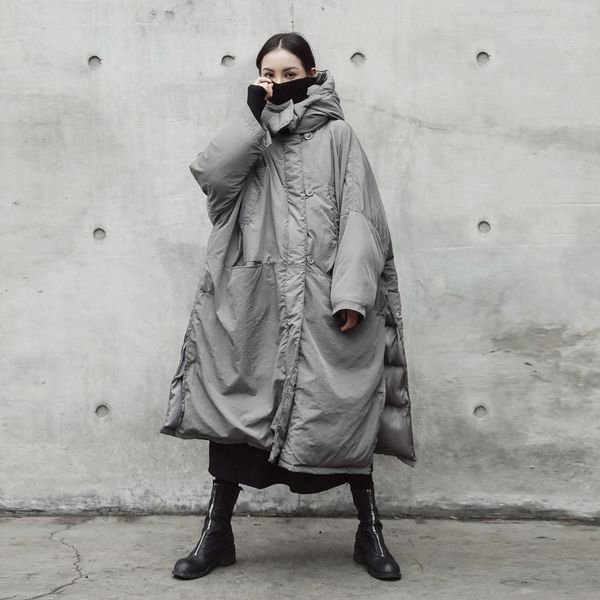 

winter new style gray thickened slit loose-fit large cotton overcoat cotton-padded jacket, Blue;black