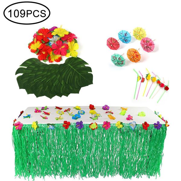 

109pc искусственное тропических пальмовых листьев моделирование листьев с цветка соломка гавайских луо партии джунглей пляж тематическая веч
