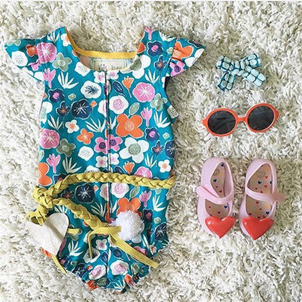 

lovely infant baby girls flower romper jumpsuit outfits sunsuit clothes, Blue