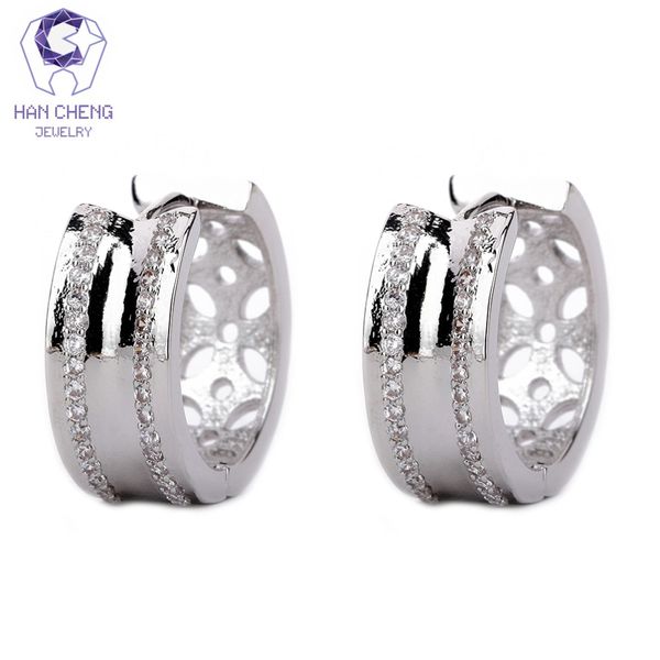 

hancheng new fashion luxury hollow silver plated gem stone zircon cz round big hoop earrings for women jewelry brincos bijoux, Golden;silver