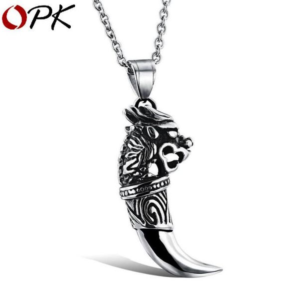 

statement wolf tooth necklaces & pendants for men male punk stainless steel chain fashion jewelry, Silver