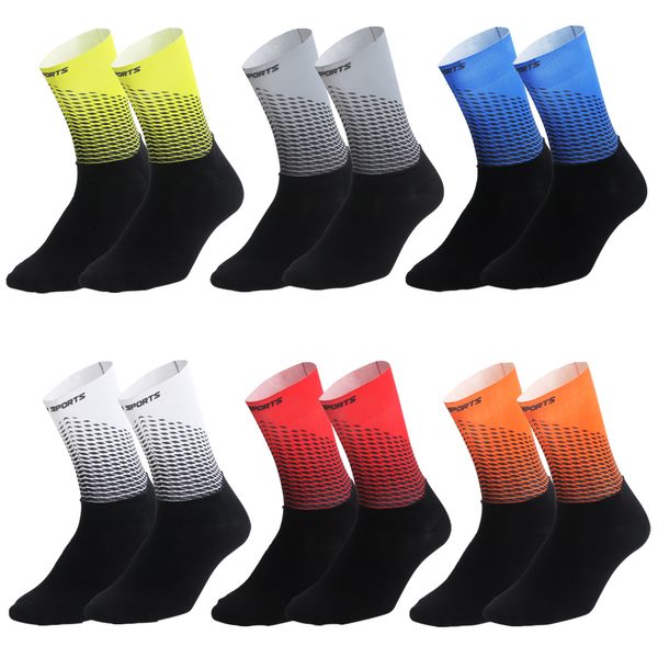 

new cycling socks men women road bicycle socks outdoor brand racing bike compression sport calcetines ciclismo, Black