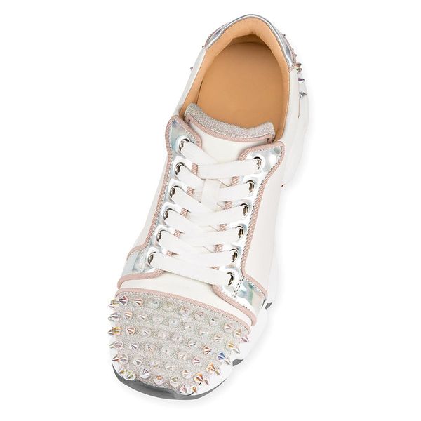 

2019 new sock shoes studded spikes casual flats red bottom party designer wedding sock sneakers lovers genuine leather casual shoes with box, Black