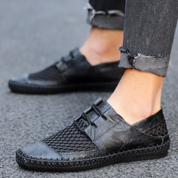 

2020 summer mesh light men shoes fashion casual flats male loafers moccasins driving shoes men breathable beach sandals male, Black
