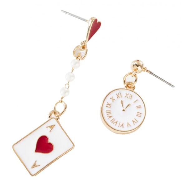 

1 pair asymmetric poker red peach clock long drop earrings charm earrings for women girls party gifts, Golden