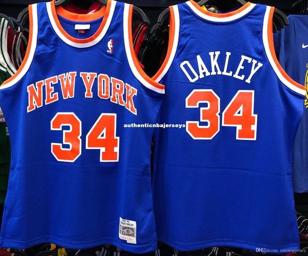 

charles s # 34 blue sewn высокое качество винтаж топ джерси мужская майка размер xs-6xl сшитые баскетбольные майки ncaa, Black;blue